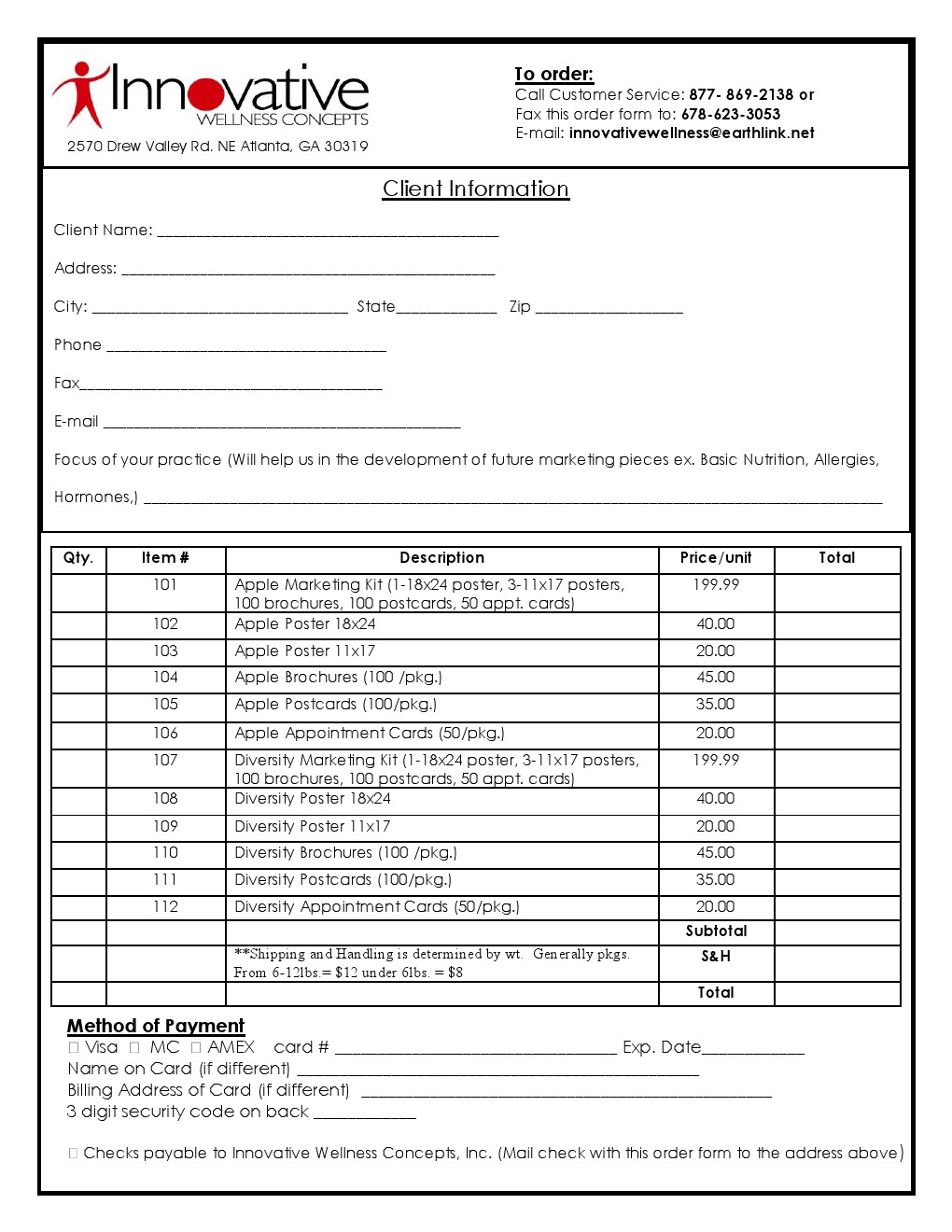 Innovative Wellness Order Form